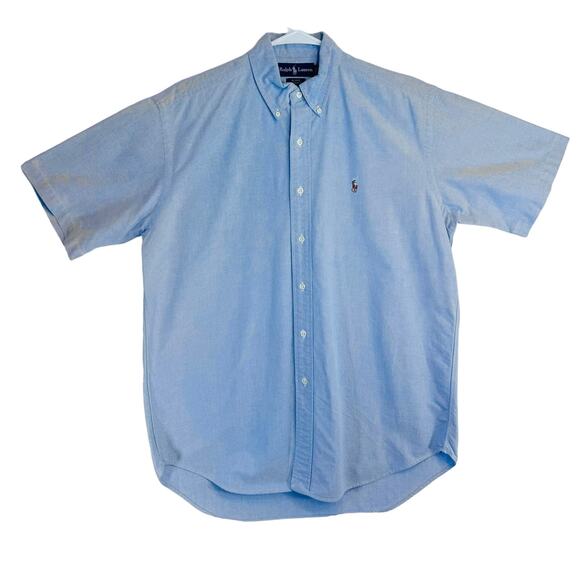 Ralph Lauren Men's Blake Shirt Short Sleeve Button Down Cotton Solid Blue Size M - Picture 1 of 6